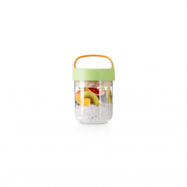  LEKUE Jar To Go 0,6 l limonkowy - pojemnik na żywność plastikowy z miseczką