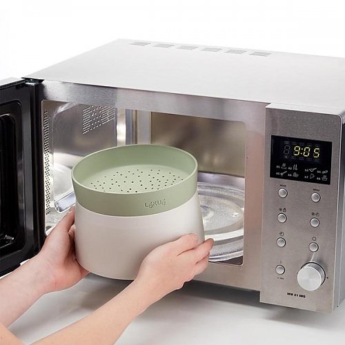 LEKUE Rice Cooker 1 l biały - pojemnik do gotowania ryżu i kaszy w mikrofali plastikowy