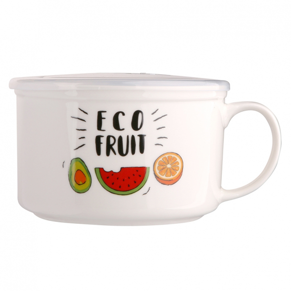 Lunch box / Pojemnik na zupę hermetyczny ceramiczny z łyżkami ECO FRUIT BIAŁY 0,68 l (21 el.)