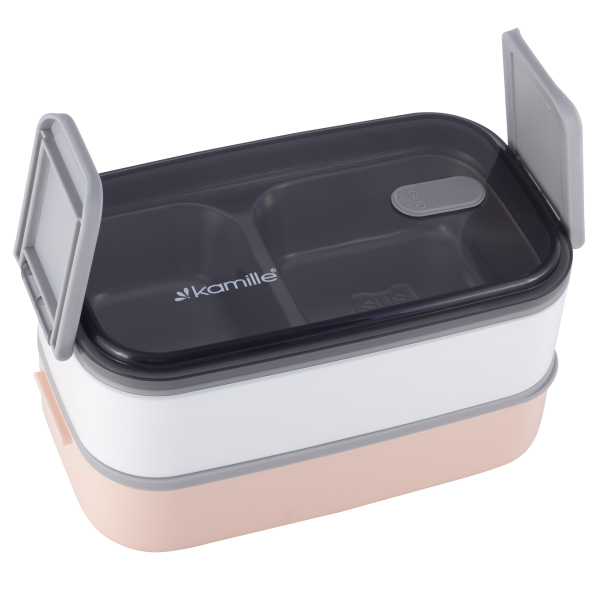 Lunch box / Śniadaniówka ze sztućcami trzykomorowa KAMILLE 1,4 L