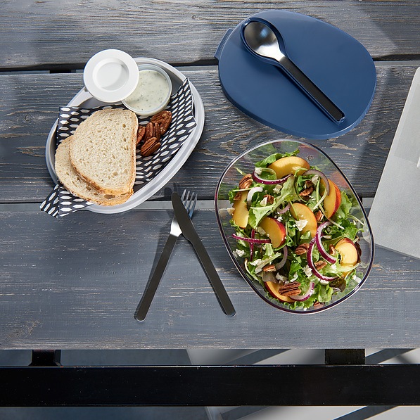 MEPAL Ellipse Saladbox Nordic Denim 1,9 l granatowy - lunch box plastikowy dwukomorowy z pojemnikiem na sos