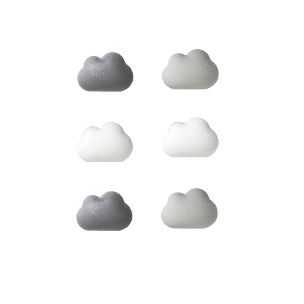 QUALY Clouds 6 szt. biało szare - Magnesy na lodówkę plastikowe 