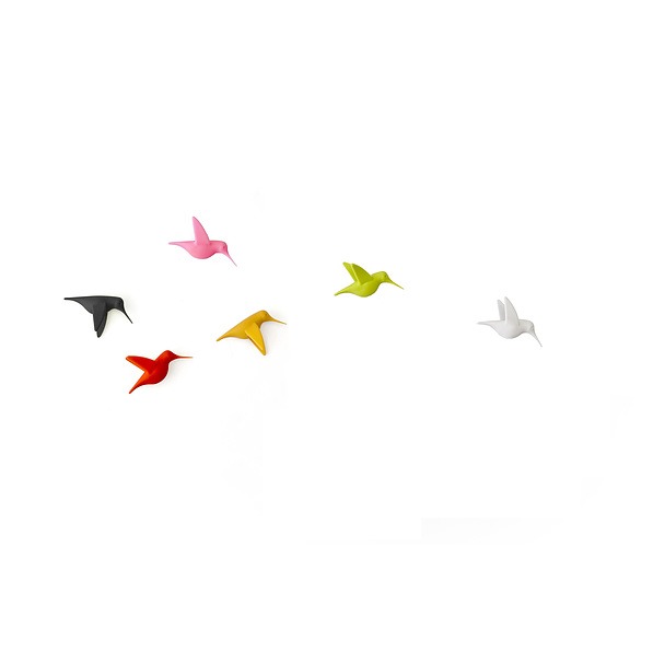 QUALY Hummingbird 6 szt. wielokolorowe - Magnesy na lodówkę plastikowe 