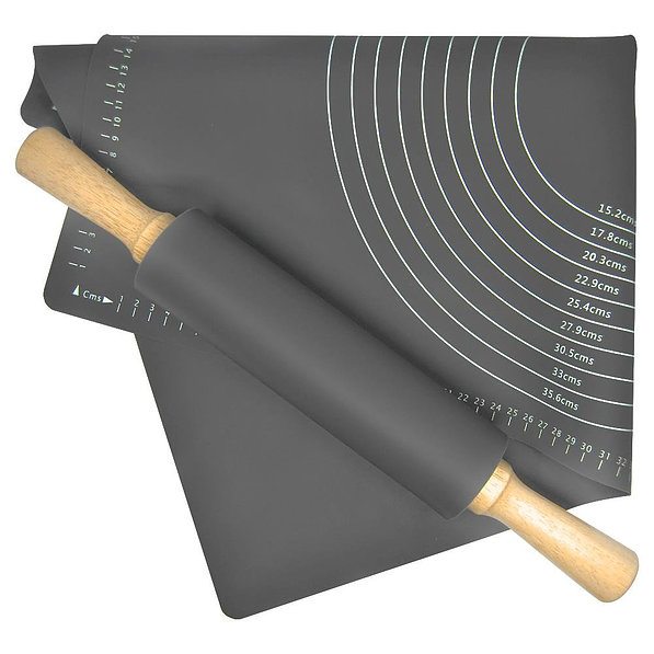 Mata / Stolnica z podziałką silikonowa z wałkiem do ciasta BAKING MAT GRAFITOWA 60 x 40 cm