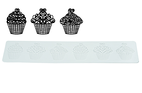 Mata do dekoracji ciast silikonowa SILIKOMART TRICOT DECOR CUP CAKES BIAŁA 40 x 8 cm