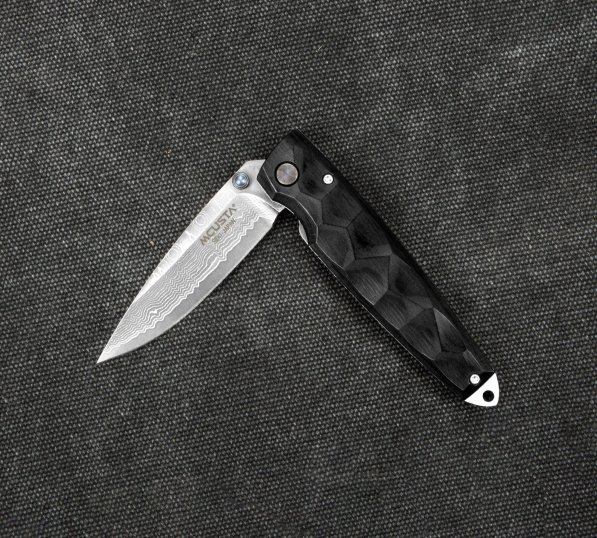 MCUSTA Shinra Emotion 2 Black Pakka Damascus 6,5 cm - japoński nóż survivalowy składany ze stali damasceńskiej