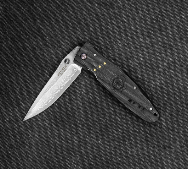 MCUSTA Sengoku Black Micarta Damascus 8,5 cm - japoński nóż survivalowy składany ze stali damasceńskiej