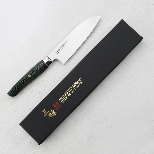 MCUSTA Zanmai Green Revolution 15 cm - nóż japoński Santoku ze stali nierdzewnej