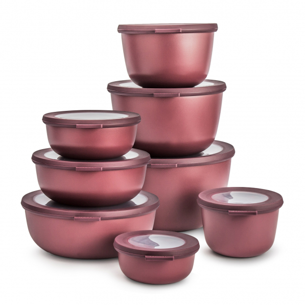 MEPAL Cirqula Nordic Berry 8 szt. bordowe - miski kuchenne plastikowe z pokrywkami