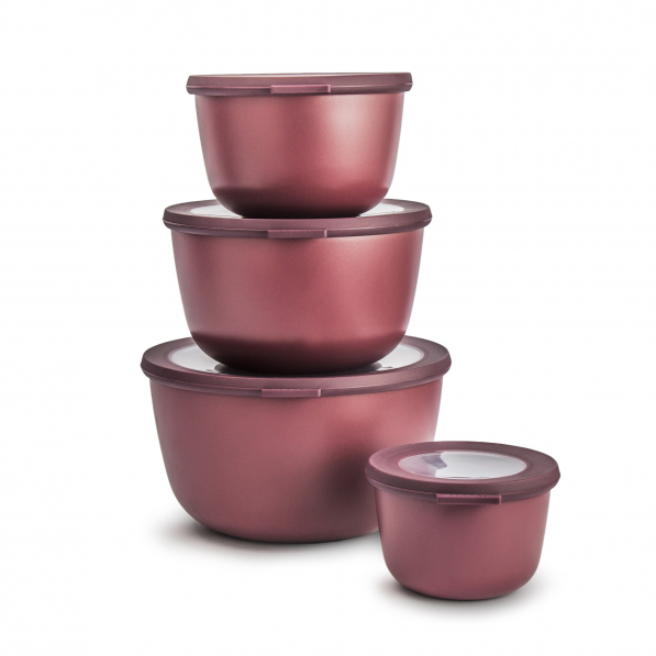MEPAL Cirqula Nordic Berry 8 szt. bordowe - miski kuchenne plastikowe z pokrywkami