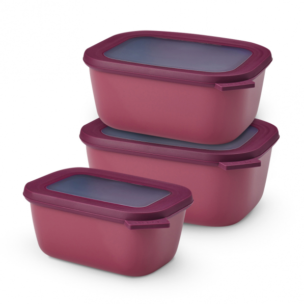 MEPAL Cirqula Oblong Nordic Berry II 3 szt. bordowe - miski kuchenne plastikowe z pokrywkami