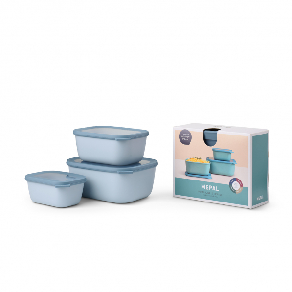 MEPAL Cirqula Oblong Nordic Blue II 6 el. niebieskie - miski kuchenne plastikowe z pokrywkami