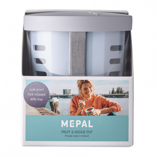 MEPAL Ellipse Fruit & Veggie Pot Nordic Blue 0,6 l niebieski - pojemnik na owoce i warzywa plastikowy z widelczykiem