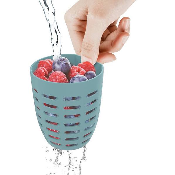 MEPAL Ellipse Fruit & Veggie Pot Nordic Denim 0,6 l granatowy - pojemnik na owoce i warzywa plastikowy z widelczykiem