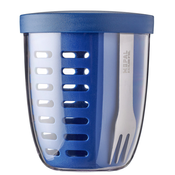 MEPAL Ellipse Fruit & Veggie Pot Vivid Blue 0,6 l - pojemnik na owoce i warzywa plastikowy z widelczykiem