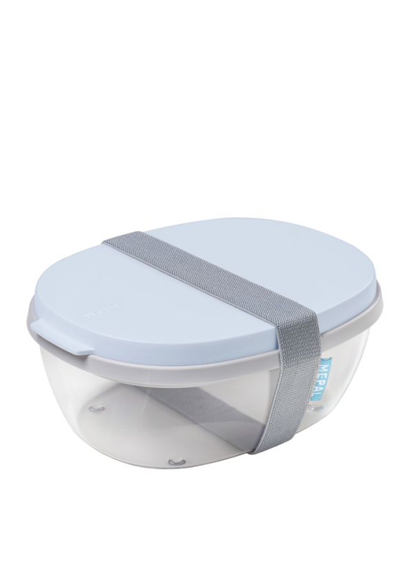 MEPAL Ellipse Saladbox Nordic Blue 1,9 l błękitny - lunch box plastikowy dwukomorowy z pojemnikiem na sos