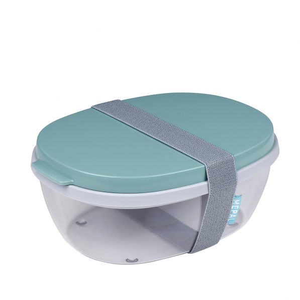 MEPAL Ellipse Saladbox Nordic Green 1,9 l turkusowy - lunch box plastikowy dwukomorowy z pojemnikiem na sos