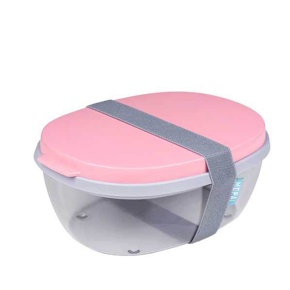MEPAL Ellipse Saladbox Nordic Pink 1,9 l jasnoróżowy - lunch box plastikowy dwukomorowy z pojemnikiem na sos