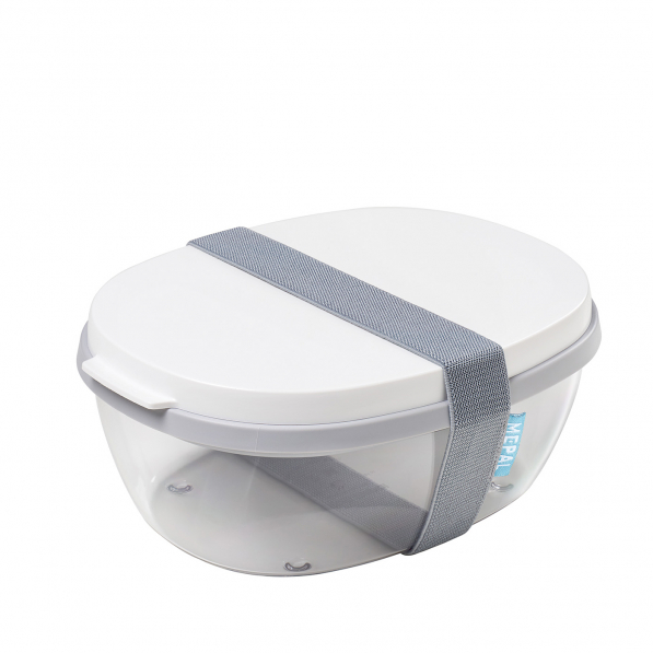 MEPAL Ellipse Saladbox Nordic White 1,9 l biały - lunch box plastikowy dwukomorowy z pojemnikiem na sos