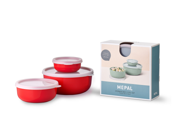 MEPAL Lumina Nordic Red 3 szt. - miski kuchenne z pokrywkami