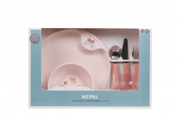 MEPAL Mio Flowers And Butterflies 6 el. różowe - zestaw obiadowy dla dzieci plastikowy