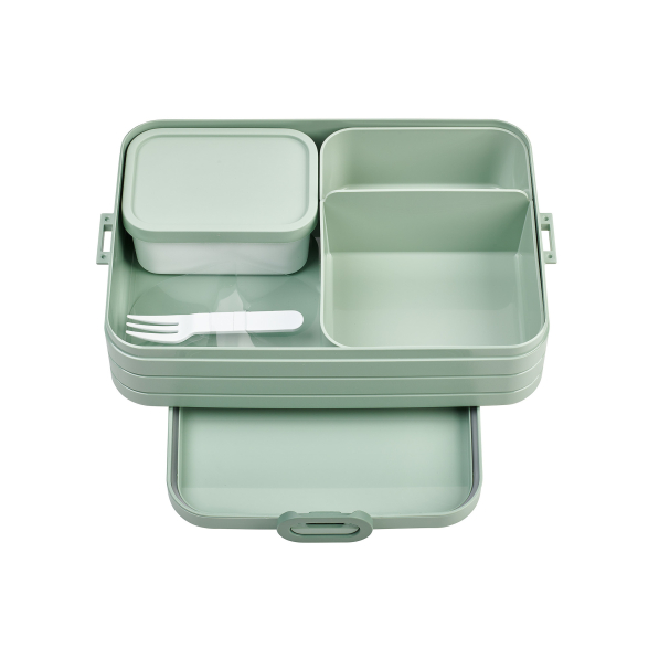 MEPAL Take a Break Bento Nordic Sage 1,5 l - lunch box / śniadaniówka plastikowa z dwoma pojemnikami i widelcem