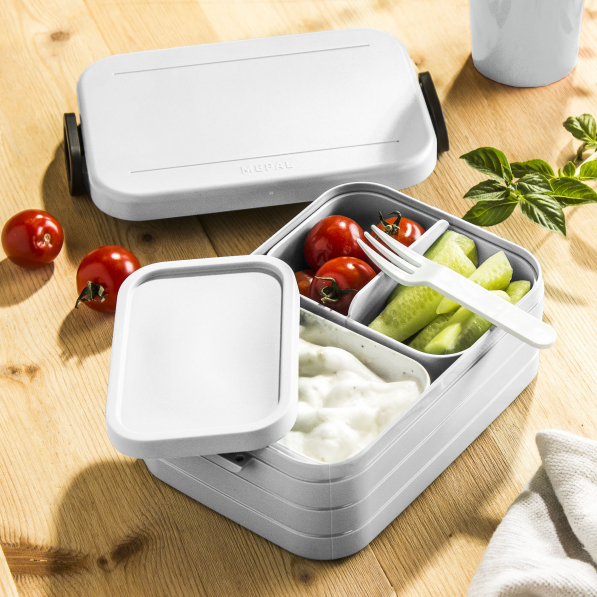MEPAL Take a Break biały 0,9 l - lunch box plastikowy z dwoma pojemnikami i widelcem