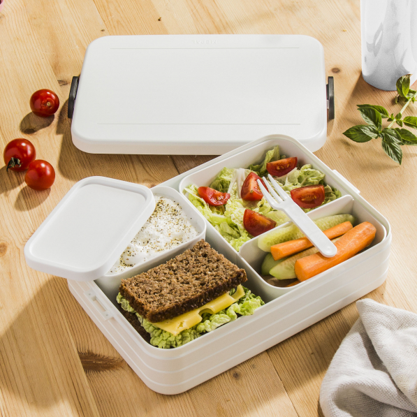 MEPAL Take a Break biały 1,5 l - lunch box plastikowy z dwoma pojemnikami i widelcem