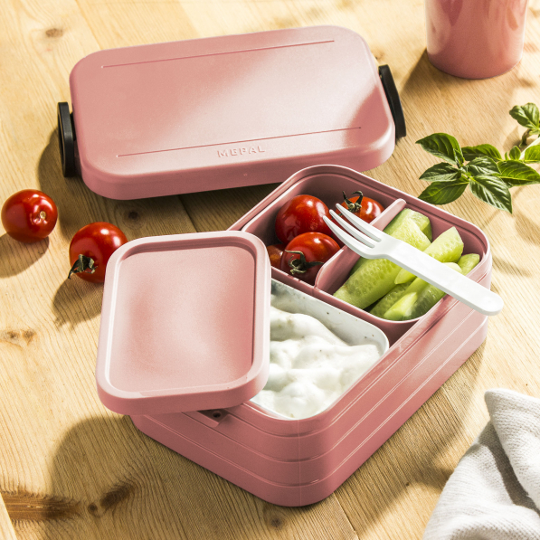 MEPAL Take a Break różowy 0,9 l - lunch box plastikowy z dwoma pojemnikami i widelcem