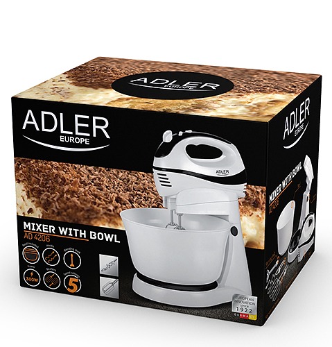 ADLER Bowl 7 el. 300 W biały - mikser kuchenny z misą plastikowy