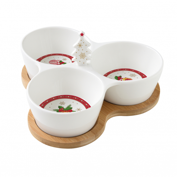 Miseczka do dipów i na przekąski potrójna porcelanowa na podstawce EASY LIFE CHRISTMAS ORNAMENTS