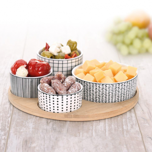 Miseczki do dipów i na przekąski porcelanowe na tacy PORCELAIN SNACKS BOWL