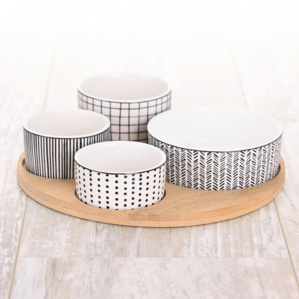 Miseczki do dipów i na przekąski porcelanowe na tacy PORCELAIN SNACKS BOWL