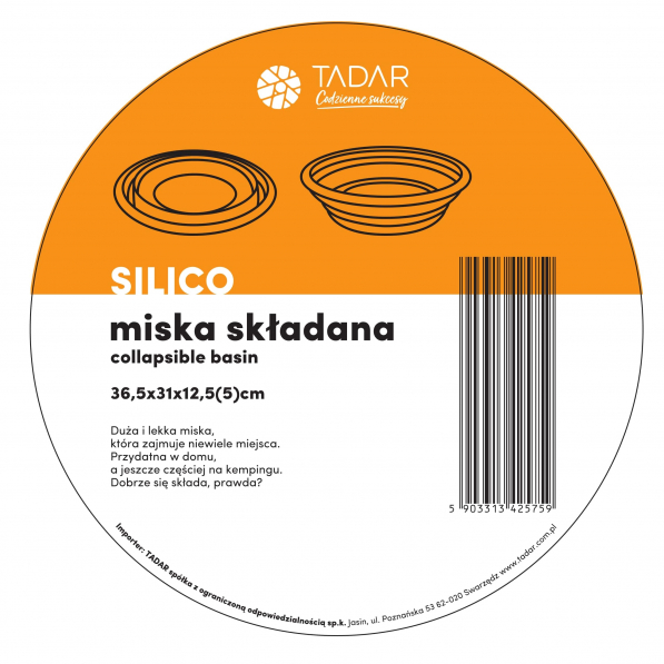 Miska silikonowa składana TADAR SILICO COLLAPSIBLE BASIN 36,5 cm