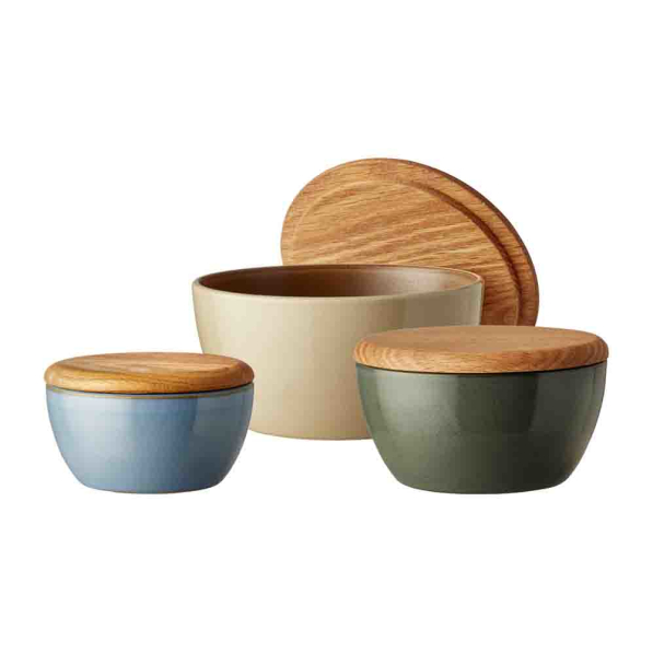 Miski / Salaterki kamionkowe z pokrywkami BITZ STONEWARE 3 szt.
