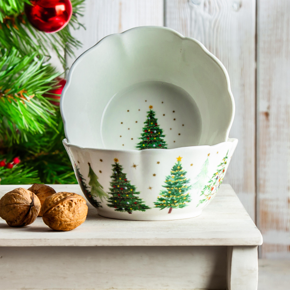 Miski / Salaterki świąteczne porcelanowe EASY LIFE FESTIVE TREES 14 cm 2 szt.