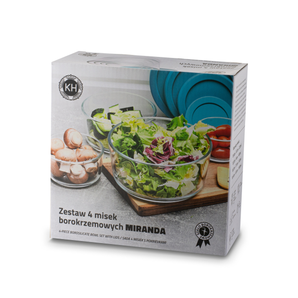 Miski / Salaterki szklane z pokrywkami KONIGHOFFER MIRANDA 4 szt.