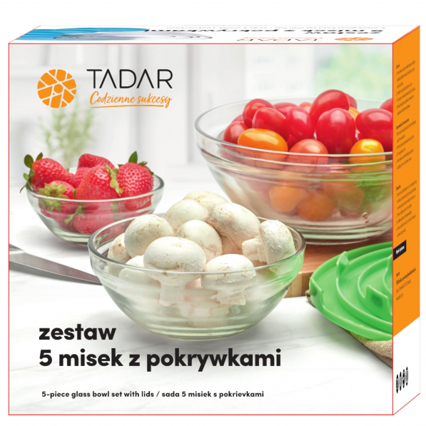Miski / Salaterki szklane z pokrywkami TADAR BOWL SET 5 szt.