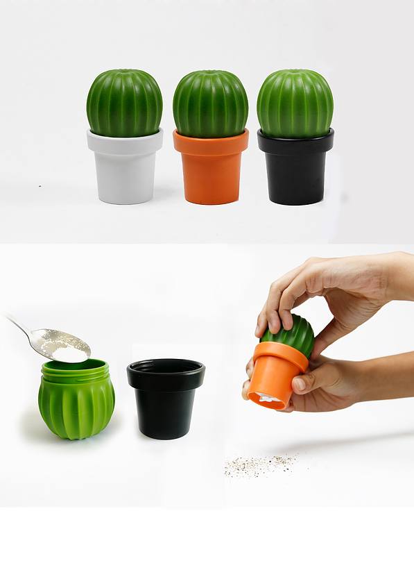 QUALY Tasty Cactus czarno-zielony - młynek do soli i pieprzu plastikowy ręczny 