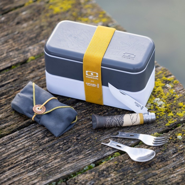 MONBENTO Bento Original 1 l - lunch box / śniadaniówka dwukomorowa ze sztućcami i serwetką OPINEL