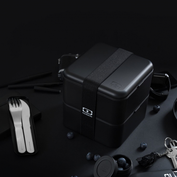 MONBENTO Bento Square Black Onyx 1,7 l czarny - lunch box dwukomorowy plastikowy 