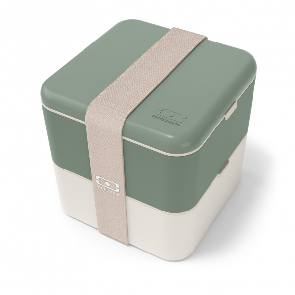 MONBENTO Bento Square Natural Green 1,7 l beżowo-oliwkowy - lunch box dwukomorowy plastikowy 