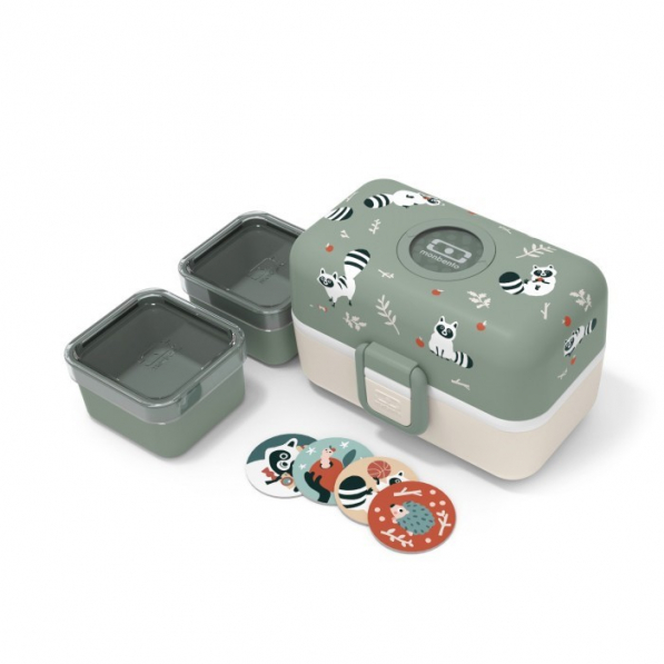 MONBENTO Tresor Racoon 0,8 l oliwkowo-kremowy - lunch box / śniadaniówka plastikowa