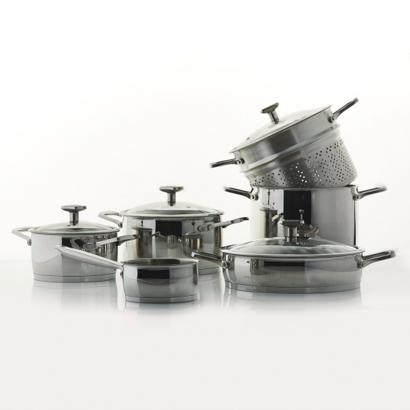 MONETA Accordo - zestaw 4 garnków ze stali nierdzewnej z pokrywkami oraz wkładem do gotowania na parze i patelnią