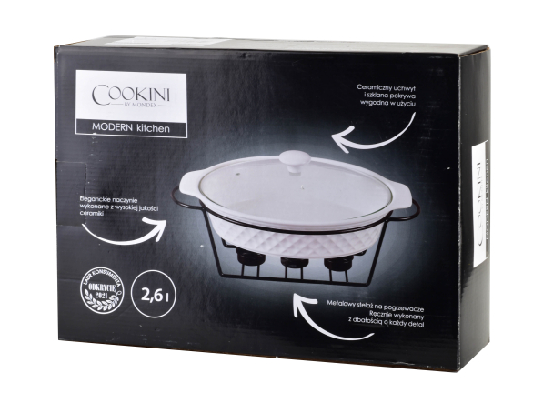 Naczynie ceramiczne z pokrywką i podgrzewaczem COOKINI MODERN KITCHEN 2,6 l