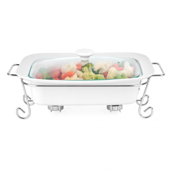 Naczynie żaroodporne ceramiczne z pokrywką i podgrzewaczem TADAR EDITH WHITE 2,5 l