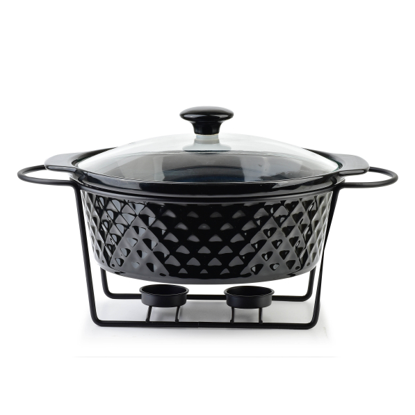Naczynie kamionkowe z pokrywką i podgrzewaczem MODERN KITCHEN 2,3 l