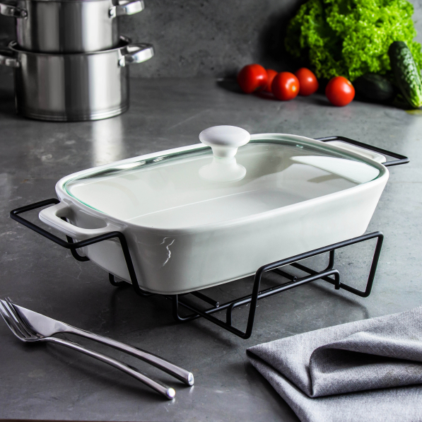 Naczynie kamionkowe z pokrywką i podgrzewaczem MODERN KITCHEN 2,1 l