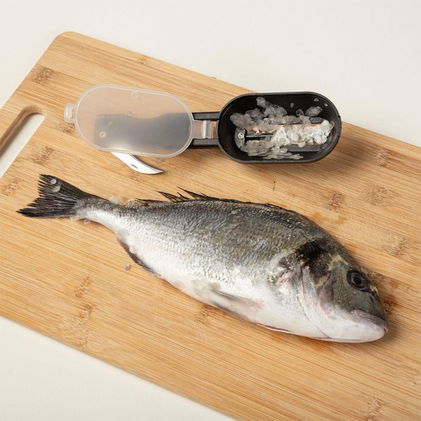 NAVA Acer - skrobaczka / skrobak ze stali nierdzewnej do ryb z pojemnikiem i nożykiem