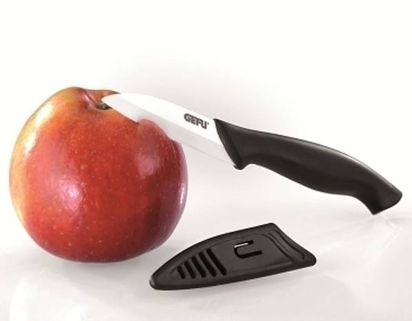GEFU Fruit 8 cm czarny - nóż do warzyw i owoców ceramiczny z pokrowcem